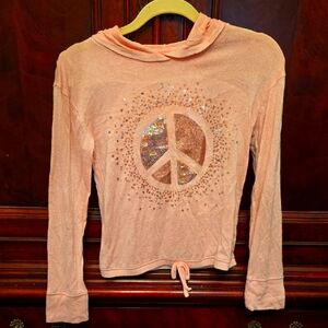 Peach Sequin Peace Sign Kids Top Size L 10/12